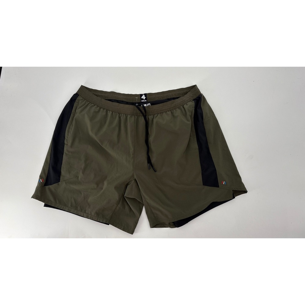 Fourlaps Mens RE-UP Athletic Running Training Shorts Olive Green Black XXL